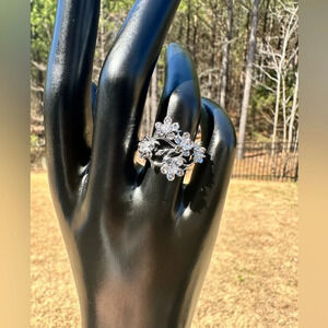 Stainless Steel Geometric Flower CZ Ring